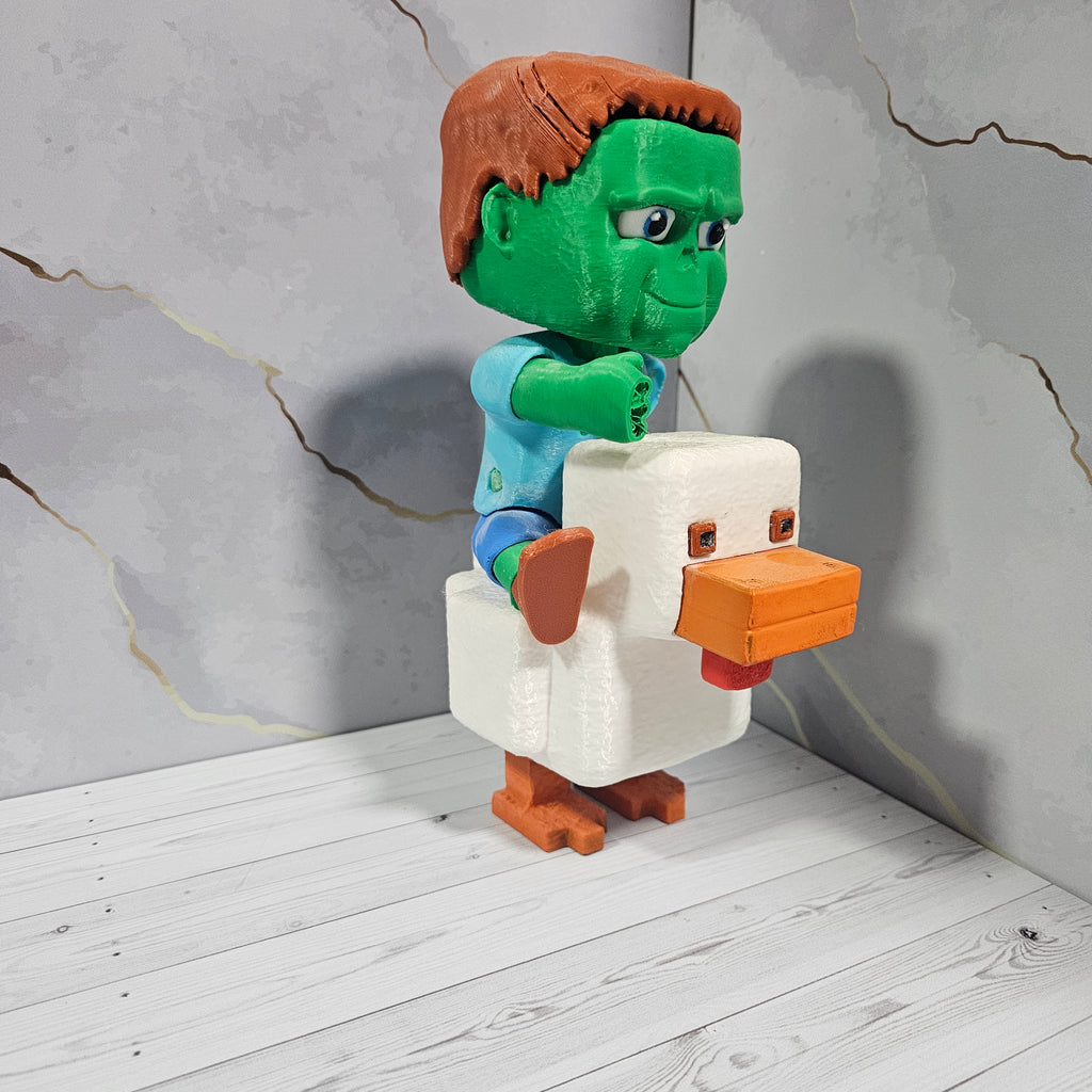 Título del Producto: ⛏️🐔 Figura Meme "Zombie Película de Minecraft" Montando Gallina - Viña 3D