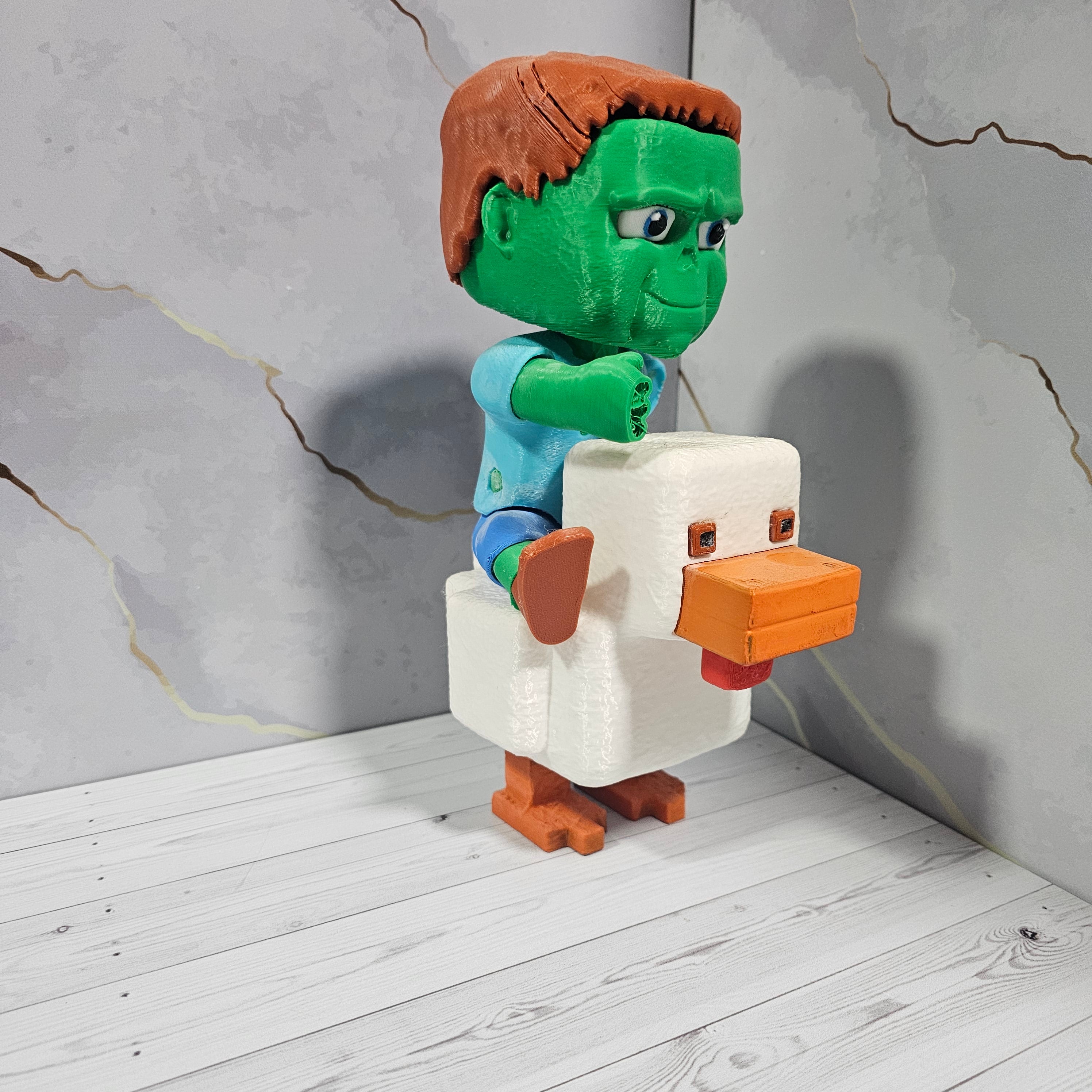 Título del Producto: ⛏️🐔 Figura Meme "Zombie Película de Minecraft" Montando Gallina - Viña 3D