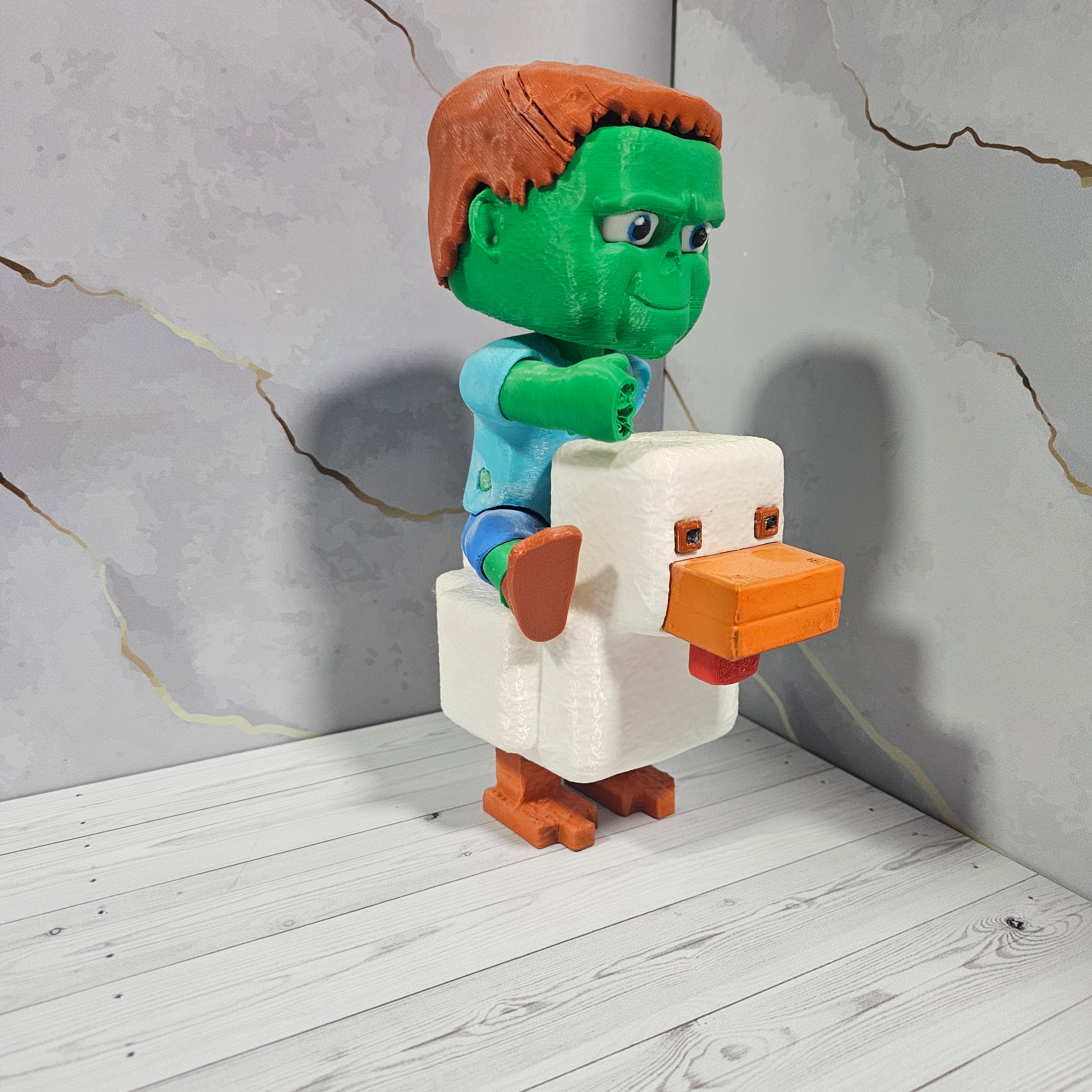 Título del Producto: ⛏️🐔 Figura Meme "Zombie Película de Minecraft" Montando Gallina - Viña 3D