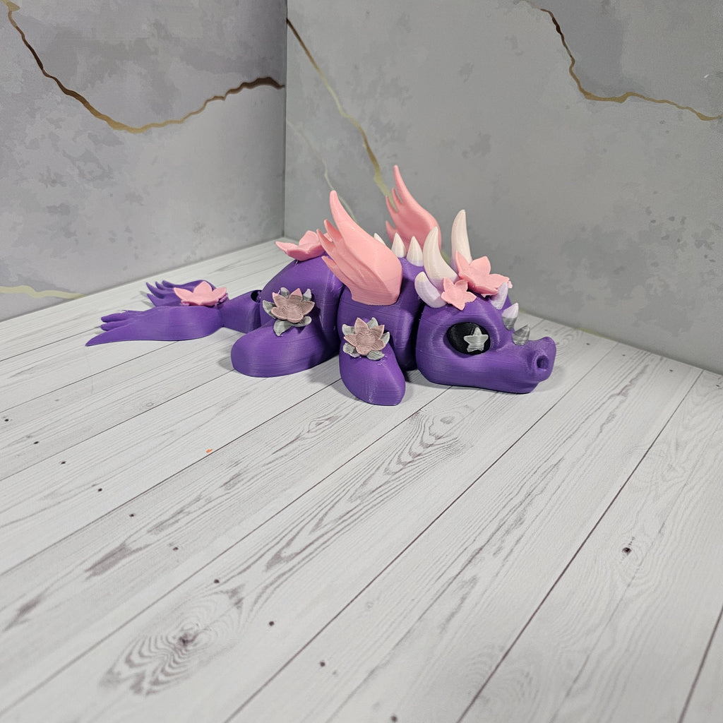 Dragón Articulado Floral - Figura Multicolor Impresa en 3D