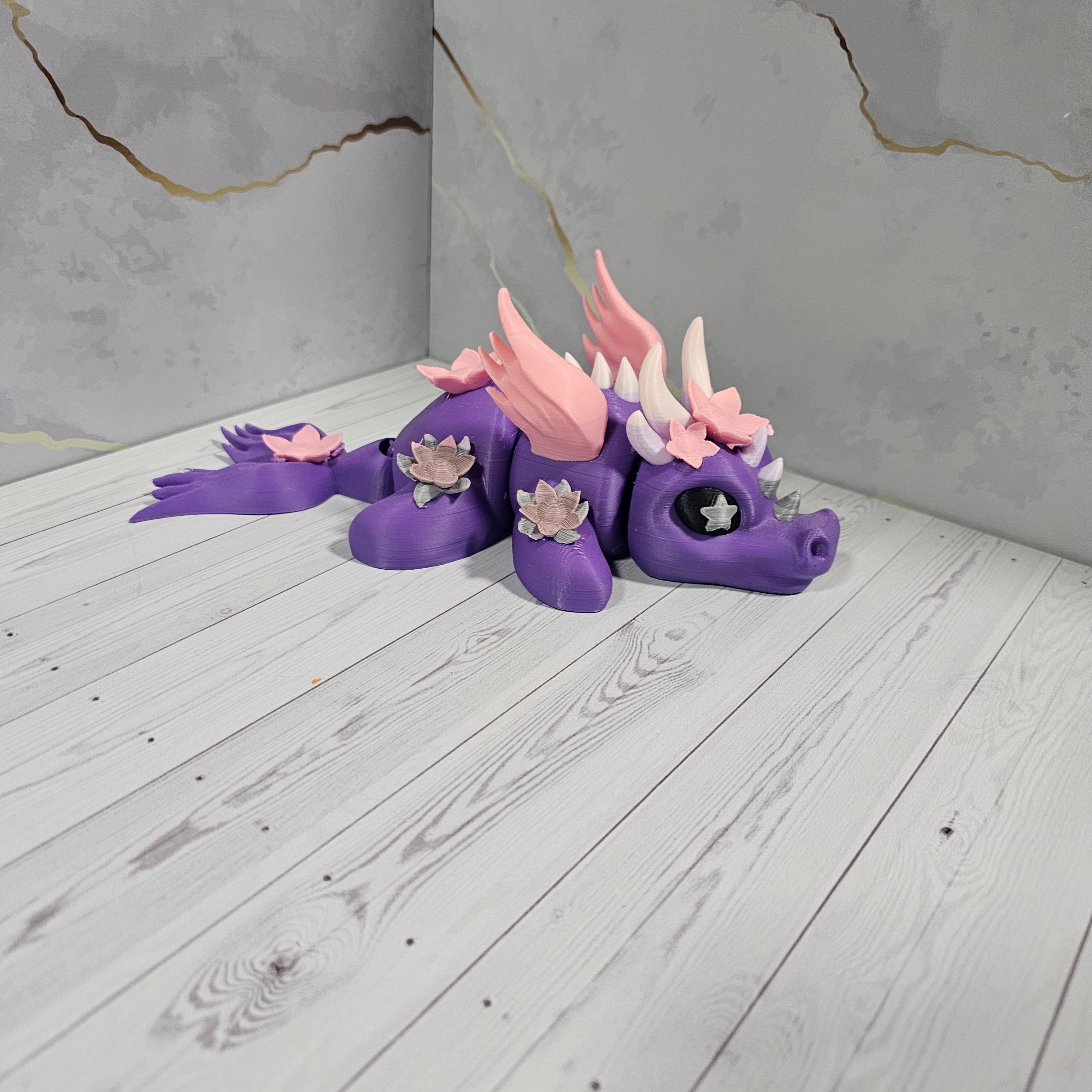 Dragón Articulado Floral - Figura Multicolor Impresa en 3D