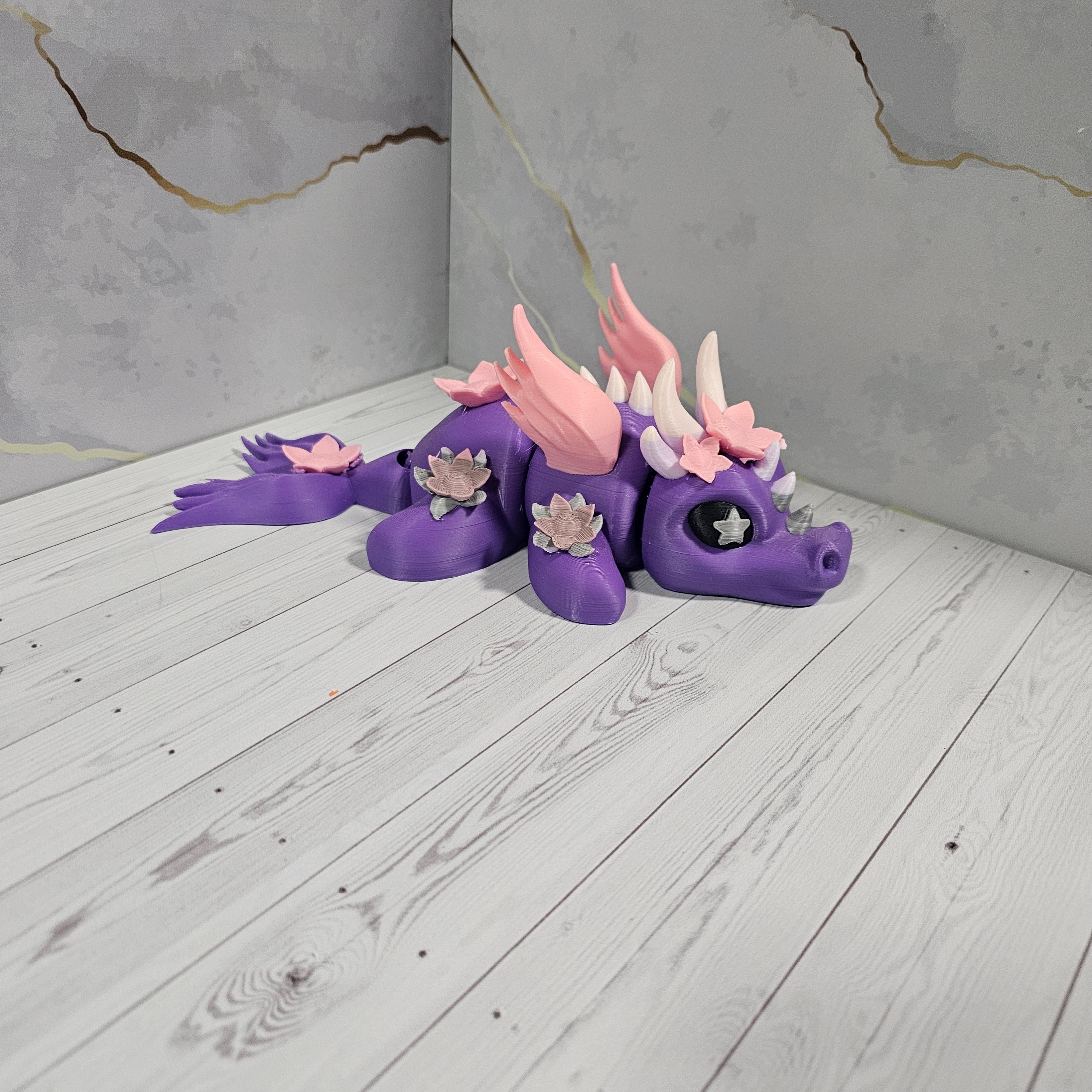 Dragón Articulado Floral - Figura Multicolor Impresa en 3D