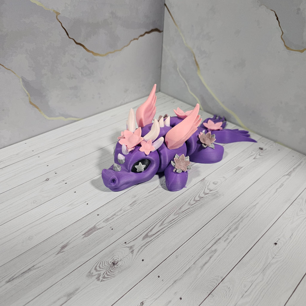 Dragón Articulado Floral - Figura Multicolor Impresa en 3D