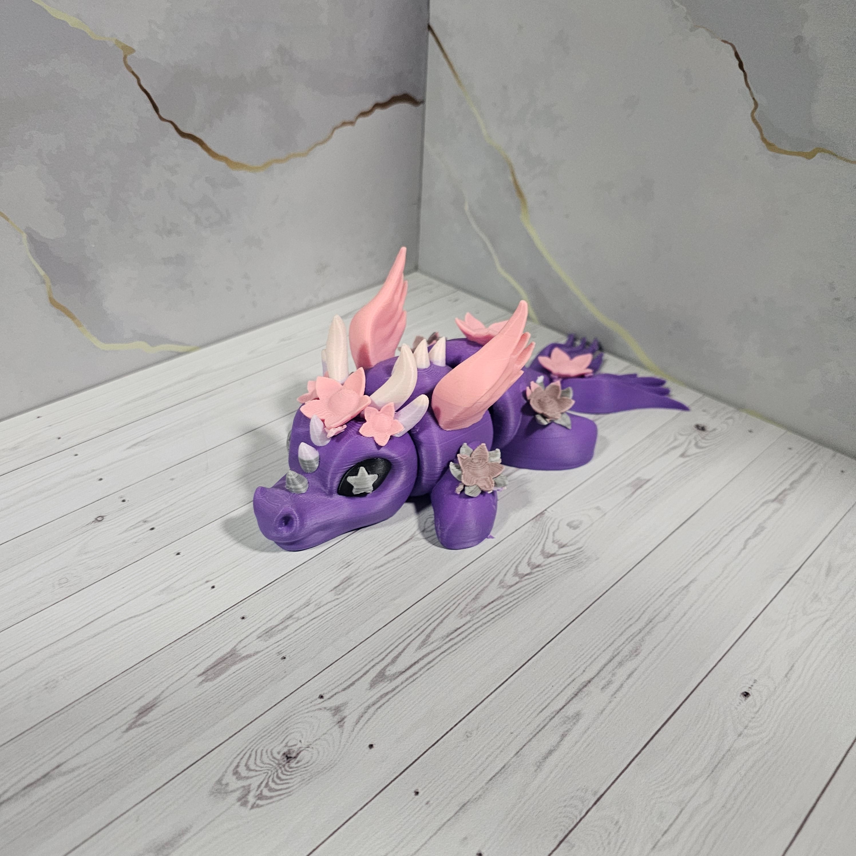 Dragón Articulado Floral - Figura Multicolor Impresa en 3D