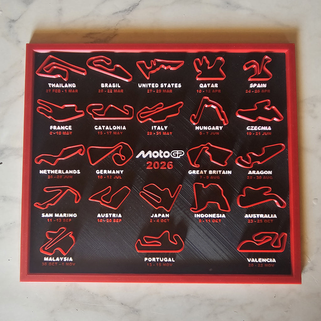 Cuadro Decorativo Calendario MotoGP 2026 - Circuitos en 3D